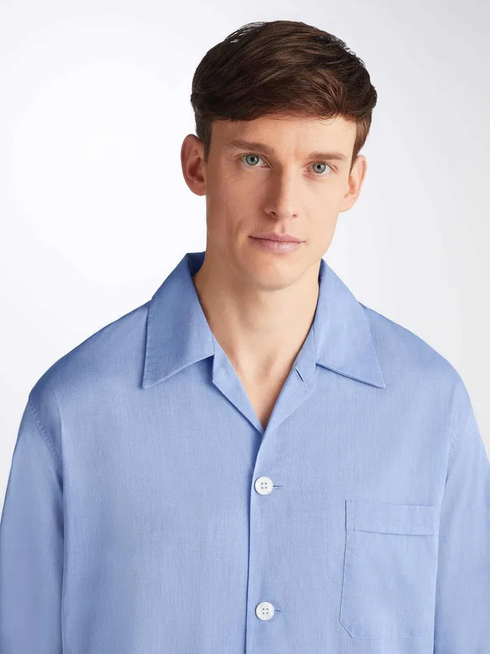 Derek Rose Classic Fit Pajamas Amalfi Cotton Batiste Blue Men Long Pajamas