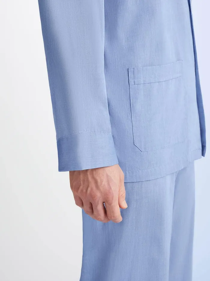 Derek Rose Classic Fit Pajamas Amalfi Cotton Batiste Blue Men Long Pajamas