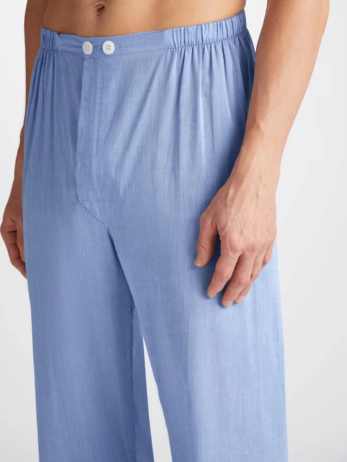 Derek Rose Classic Fit Pajamas Amalfi Cotton Batiste Blue Men Long Pajamas