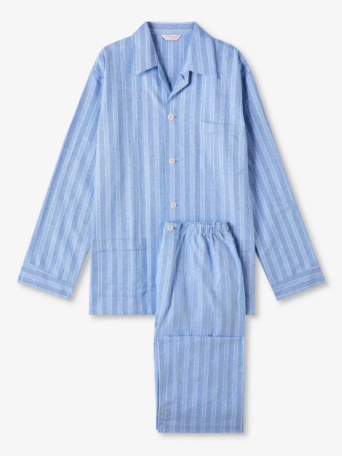 Derek Rose Classic Fit Pajamas Arran 20 Brushed Cotton Blue Men Classic Fit Pajamas