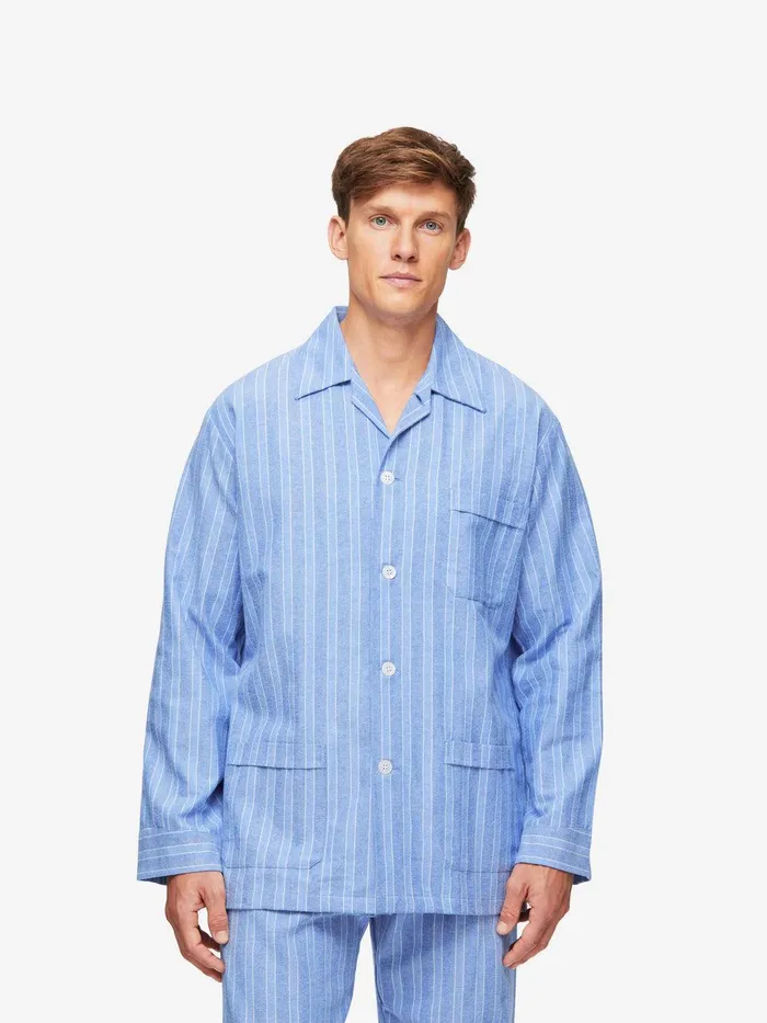 Derek Rose Classic Fit Pajamas Arran 20 Brushed Cotton Blue Men Classic Fit Pajamas
