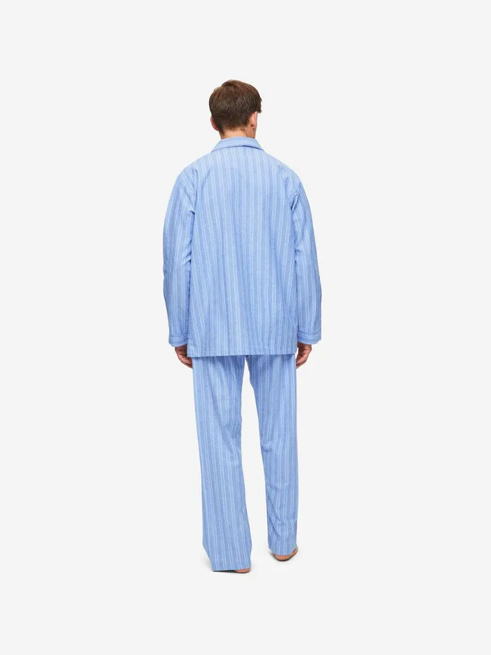 Derek Rose Classic Fit Pajamas Arran 20 Brushed Cotton Blue Men Classic Fit Pajamas