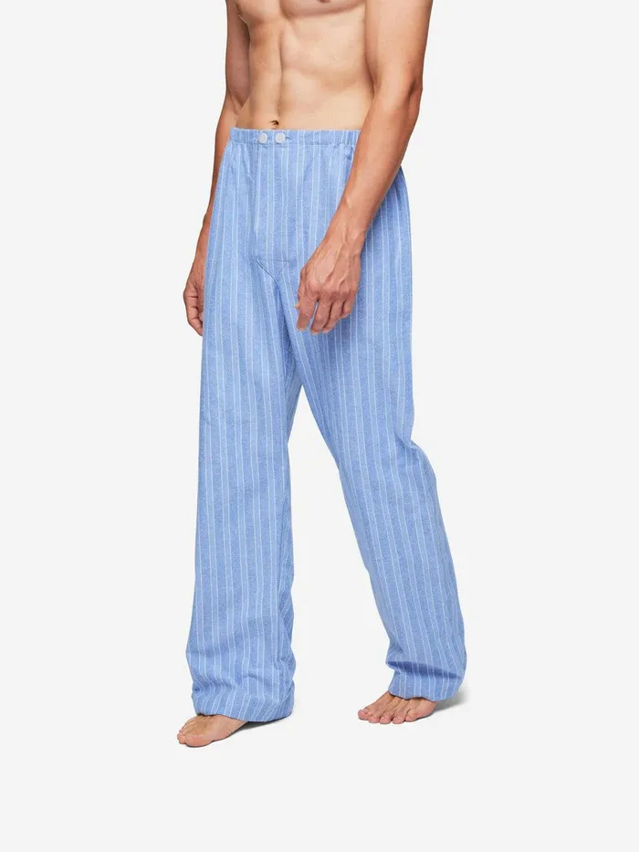 Derek Rose Classic Fit Pajamas Arran 20 Brushed Cotton Blue Men Classic Fit Pajamas