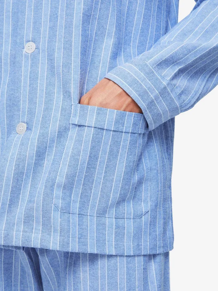 Derek Rose Classic Fit Pajamas Arran 20 Brushed Cotton Blue Men Classic Fit Pajamas