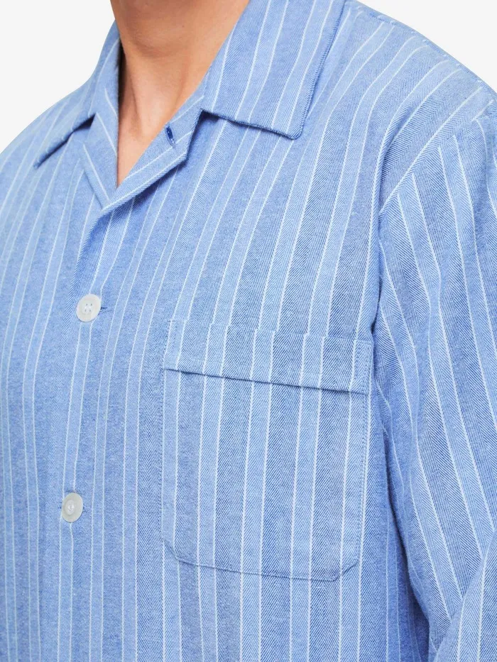 Derek Rose Classic Fit Pajamas Arran 20 Brushed Cotton Blue Men Classic Fit Pajamas