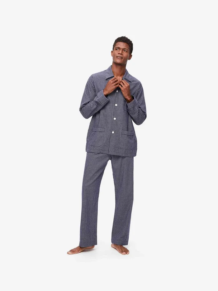 Derek Rose Classic Fit Pajamas Braemar 32 Brushed Cotton Navy Men Classic Fit Pajamas