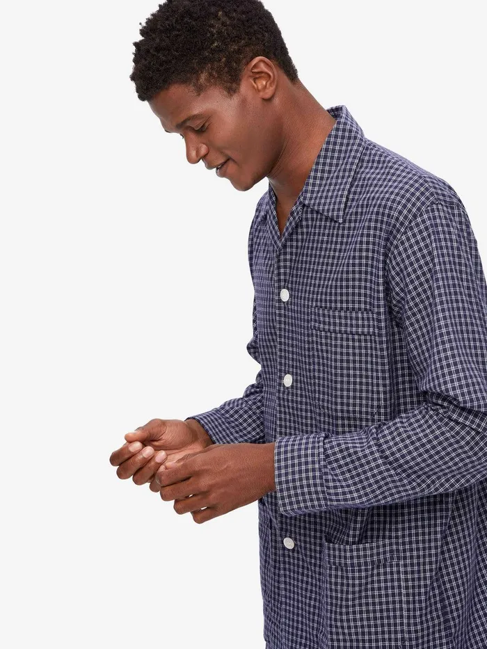 Derek Rose Classic Fit Pajamas Braemar 32 Brushed Cotton Navy Men Classic Fit Pajamas