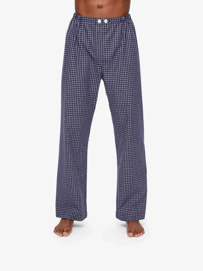 Derek Rose Classic Fit Pajamas Braemar 32 Brushed Cotton Navy Men Classic Fit Pajamas