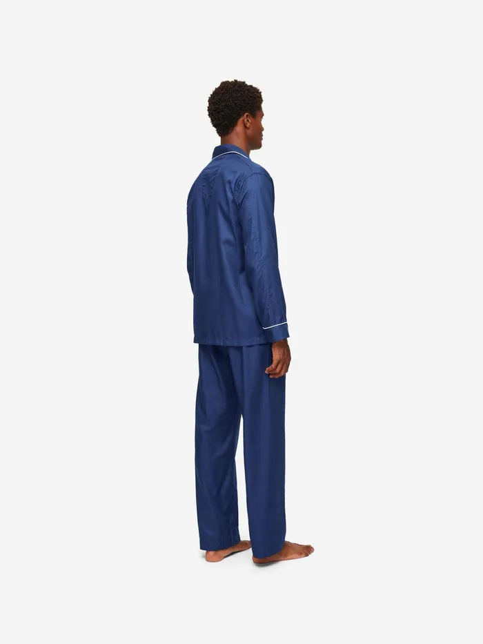 Derek Rose Classic Fit Pajamas Lombard 6 Cotton Jacquard Navy Men Cotton Pajamas