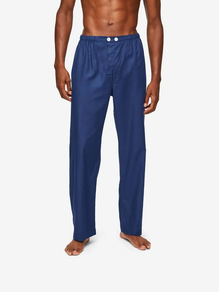 Derek Rose Classic Fit Pajamas Lombard 6 Cotton Jacquard Navy Men Cotton Pajamas