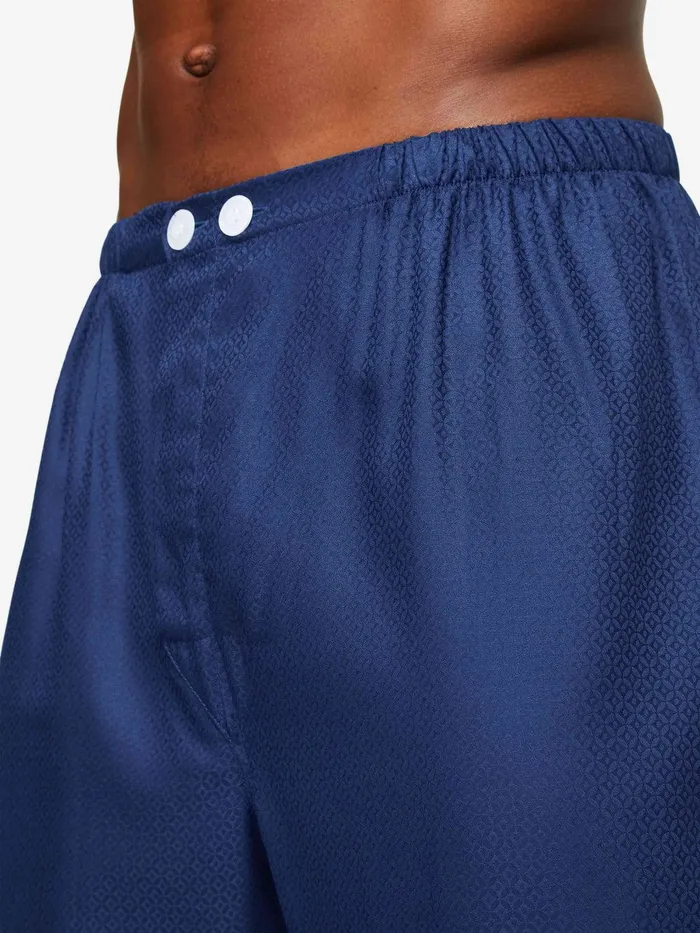 Derek Rose Classic Fit Pajamas Lombard 6 Cotton Jacquard Navy Men Cotton Pajamas