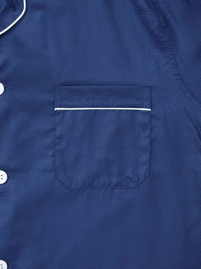 Derek Rose Classic Fit Pajamas Lombard 6 Cotton Jacquard Navy Men Cotton Pajamas