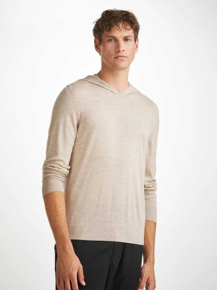 Derek Rose Hoodie Orson Merino Wool Oat Men Merino Sweaters and Hoodies
