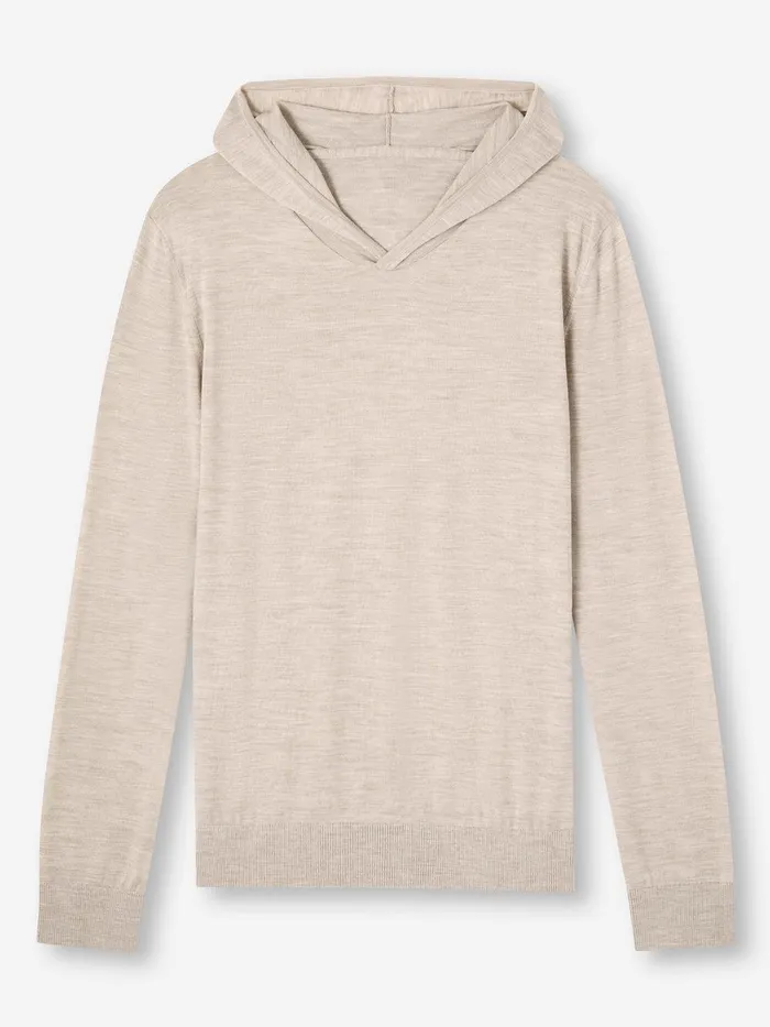 Derek Rose Hoodie Orson Merino Wool Oat Men Merino Sweaters and Hoodies