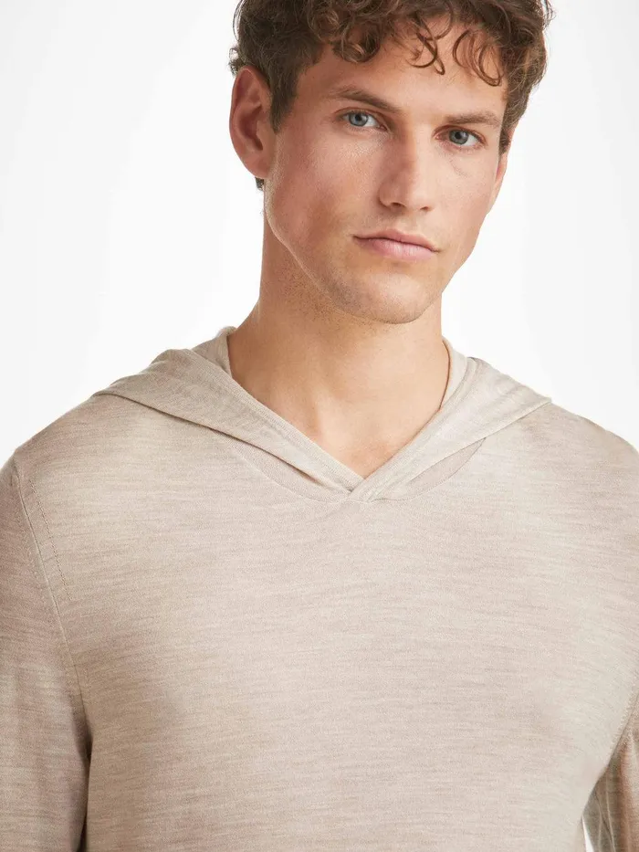 Derek Rose Hoodie Orson Merino Wool Oat Men Merino Sweaters and Hoodies