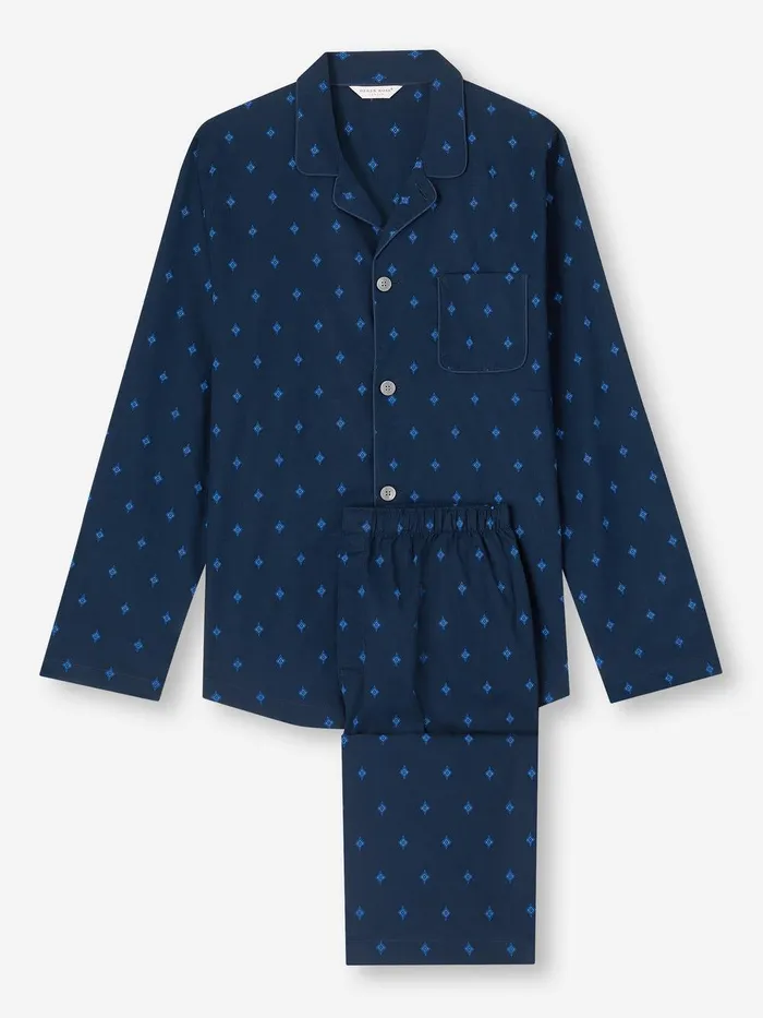 Derek Rose Modern Fit Pajamas Nelson 98 Cotton Batiste Navy Men Cotton Pajamas
