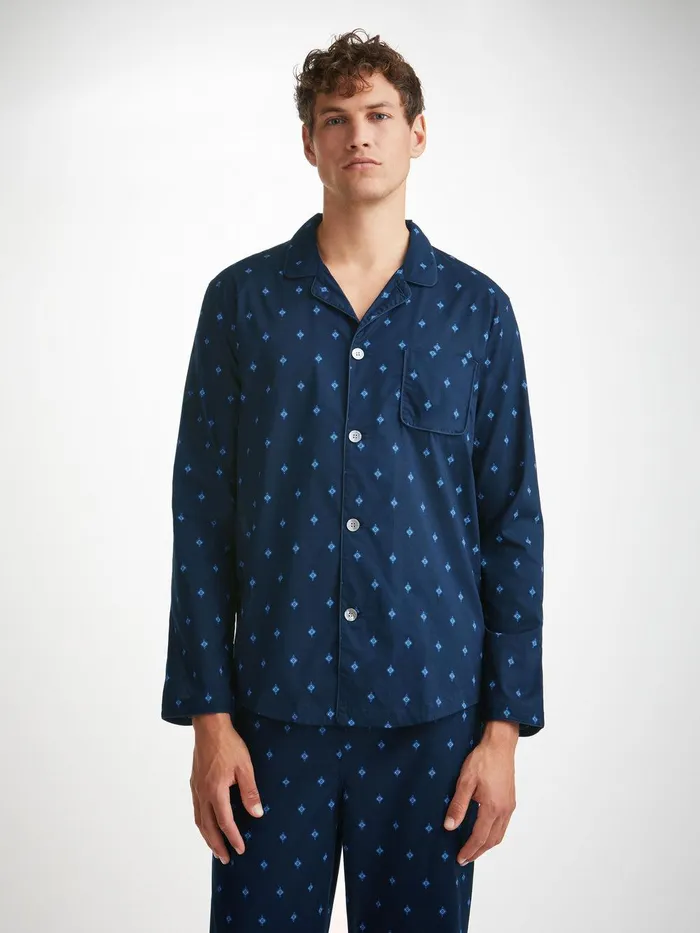 Derek Rose Modern Fit Pajamas Nelson 98 Cotton Batiste Navy Men Cotton Pajamas