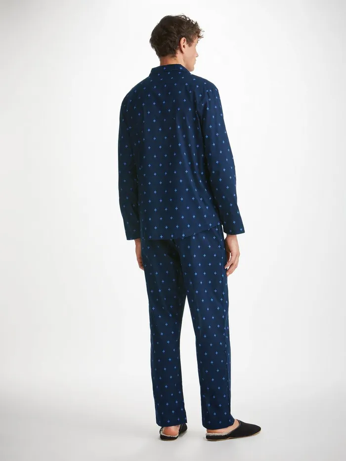Derek Rose Modern Fit Pajamas Nelson 98 Cotton Batiste Navy Men Cotton Pajamas