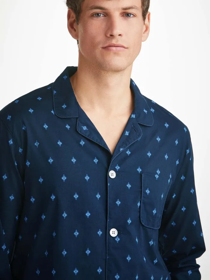 Derek Rose Modern Fit Pajamas Nelson 98 Cotton Batiste Navy Men Cotton Pajamas