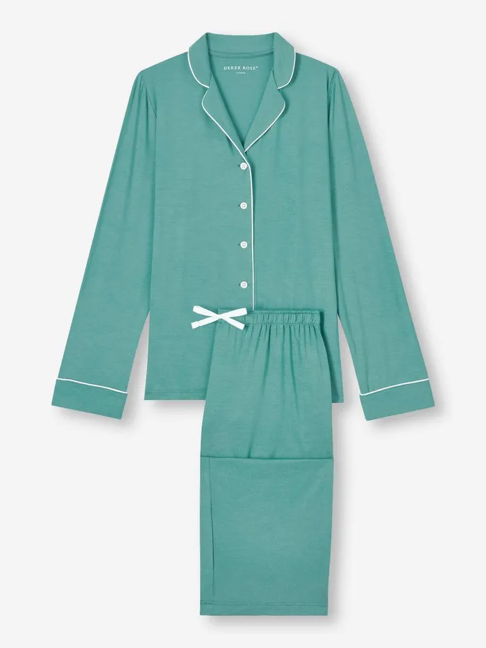 Derek Rose Pajamas Lara Micro Modal Stretch Teal Women Long Pajamas