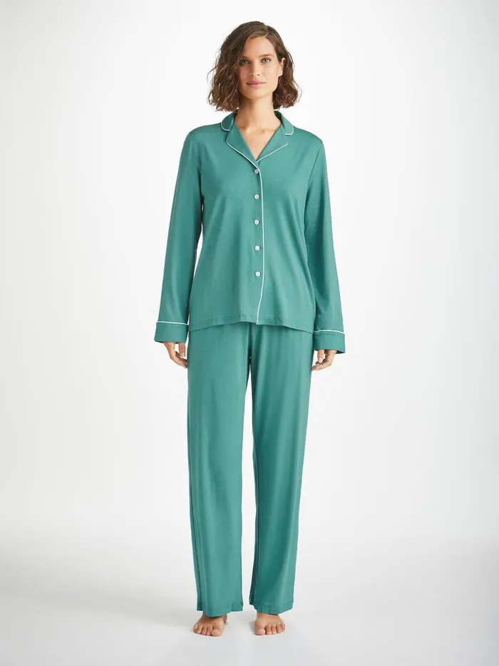 Derek Rose Pajamas Lara Micro Modal Stretch Teal Women Long Pajamas