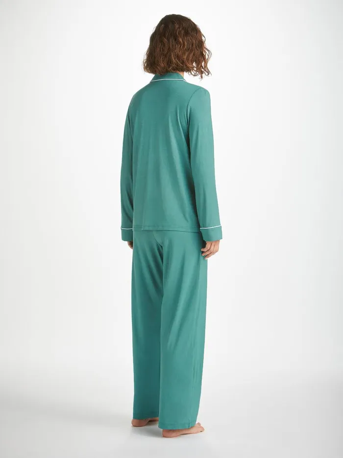 Derek Rose Pajamas Lara Micro Modal Stretch Teal Women Long Pajamas