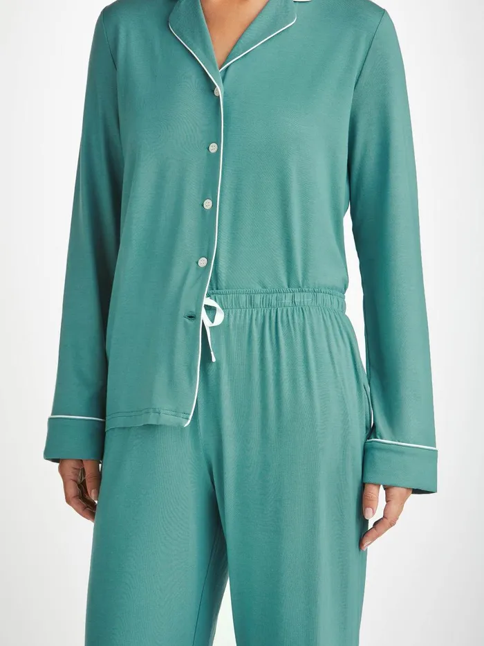 Derek Rose Pajamas Lara Micro Modal Stretch Teal Women Long Pajamas