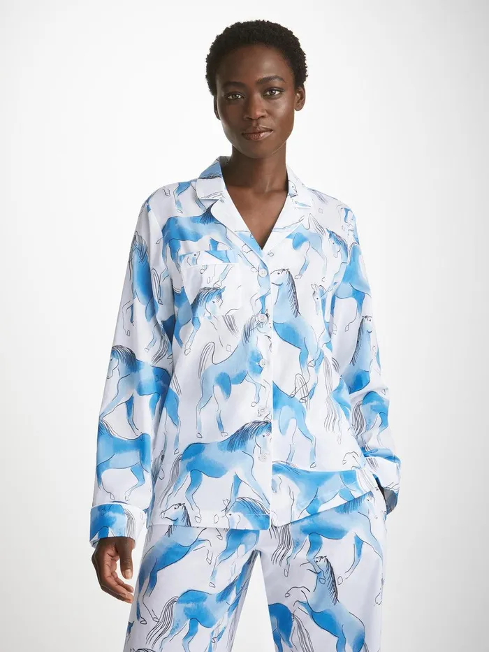 Derek Rose Pajamas Ledbury 67 Cotton Batiste Blue Women Cotton Pajamas