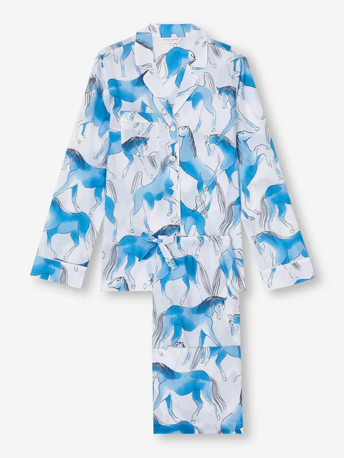Derek Rose Pajamas Ledbury 67 Cotton Batiste Blue Women Cotton Pajamas