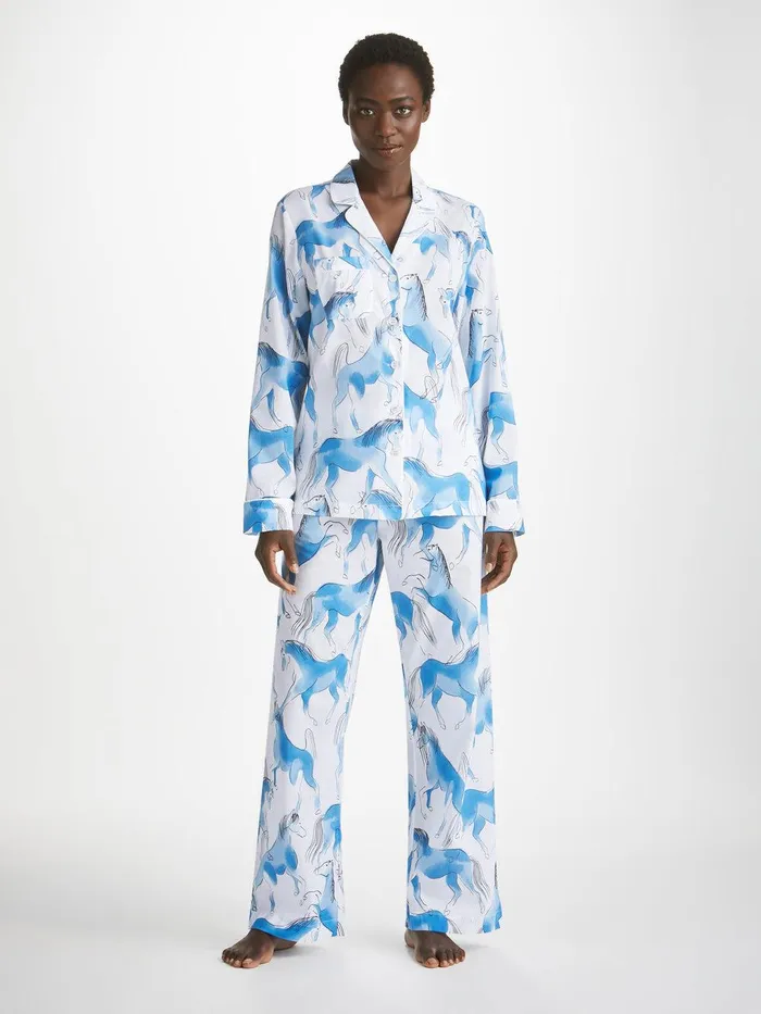 Derek Rose Pajamas Ledbury 67 Cotton Batiste Blue Women Cotton Pajamas