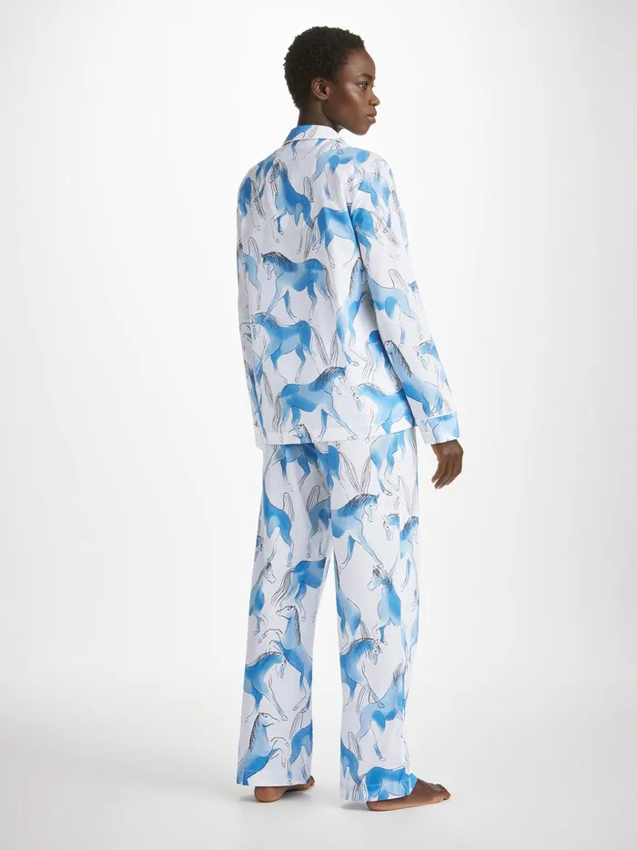 Derek Rose Pajamas Ledbury 67 Cotton Batiste Blue Women Cotton Pajamas