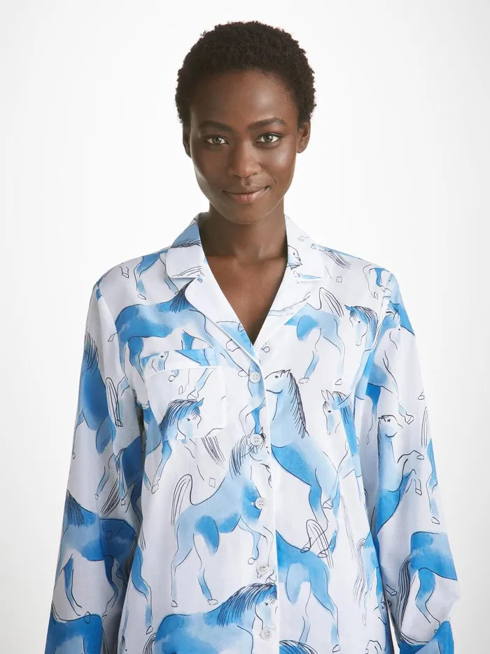 Derek Rose Pajamas Ledbury 67 Cotton Batiste Blue Women Cotton Pajamas