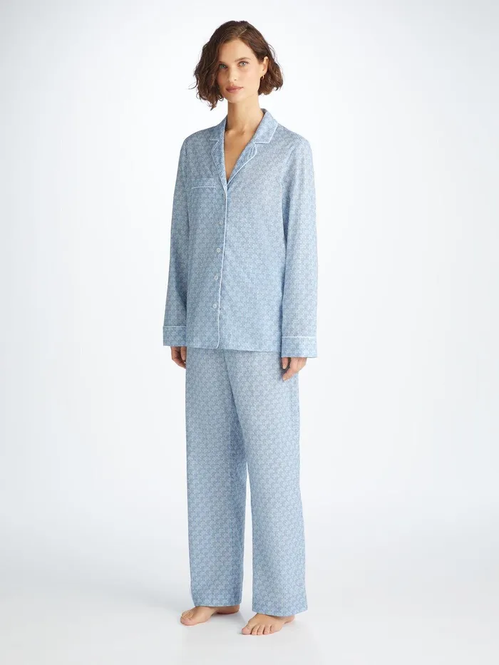 Derek Rose Pajamas Ledbury 72 Cotton Batiste Blue Women Cotton Pajamas