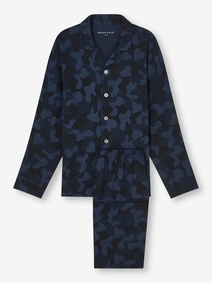Derek Rose Pajamas London 11 Micro Modal Navy Men Jersey Pajamas
