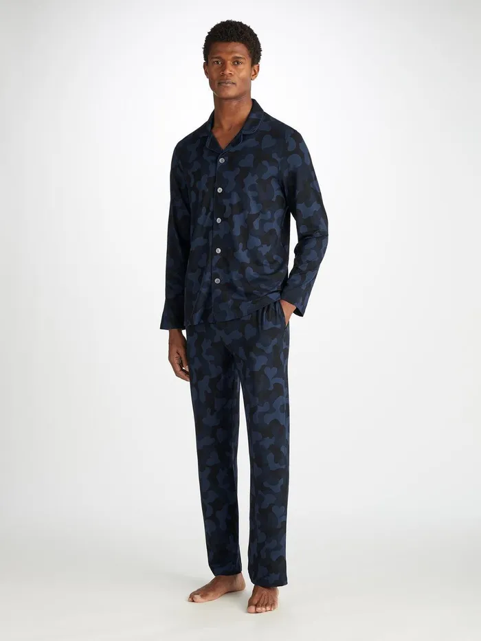Derek Rose Pajamas London 11 Micro Modal Navy Men Jersey Pajamas