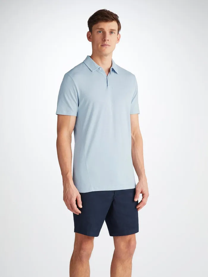 Derek Rose Polo Shirt Ramsay 2 Pique Cotton Tencel Sky Men Casual Shirts