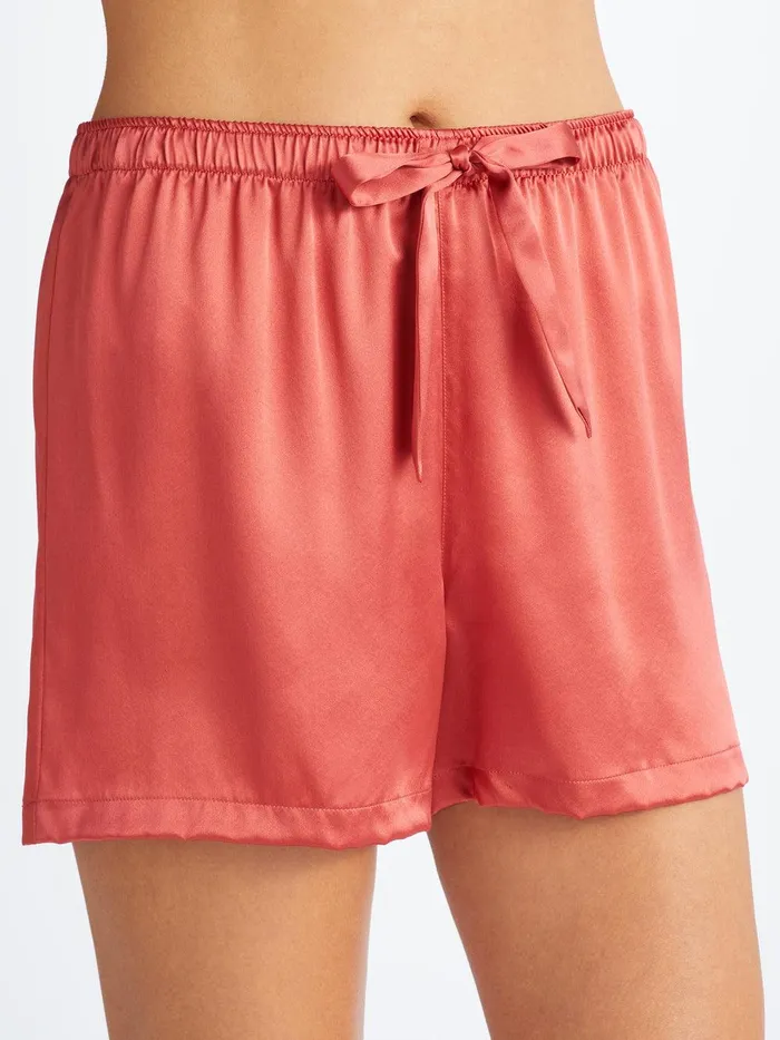Derek Rose Short Cami Pajamas Bailey Silk Satin Rose Red Women Cami Pajama Sets