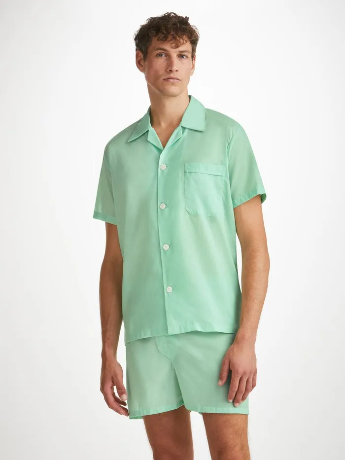 Derek Rose Short Pajamas Amalfi 1 Cotton Batiste Mint Men Cotton Pajamas