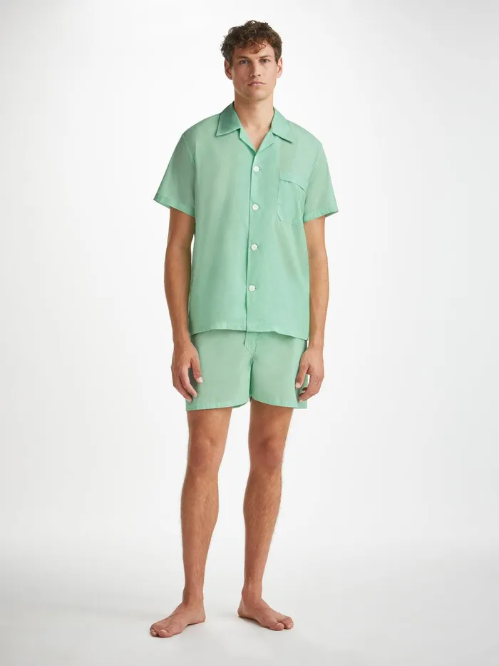 Derek Rose Short Pajamas Amalfi 1 Cotton Batiste Mint Men Cotton Pajamas