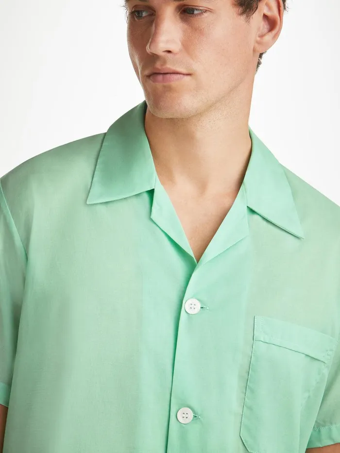 Derek Rose Short Pajamas Amalfi 1 Cotton Batiste Mint Men Cotton Pajamas