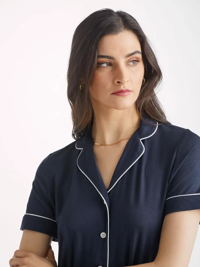 Derek Rose Short Pajamas Lara Micro Modal Stretch Navy Women Jersey Pajamas