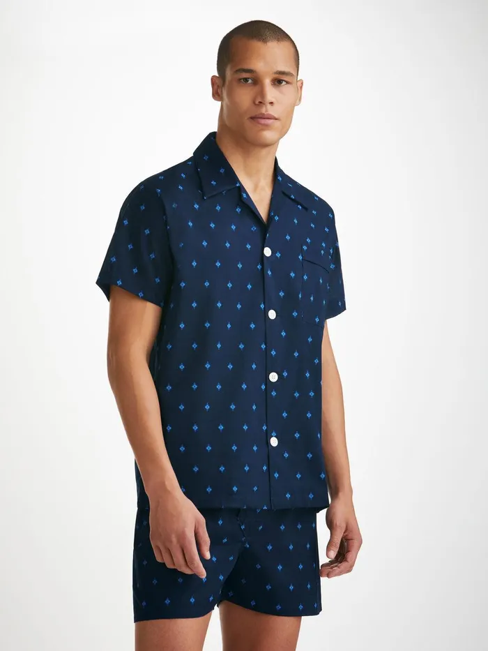 Derek Rose Short Pajamas Nelson 98 Cotton Batiste Navy Men Cotton Pajamas
