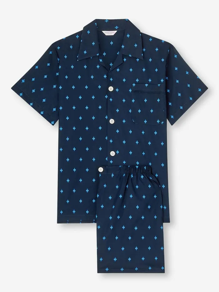 Derek Rose Short Pajamas Nelson 98 Cotton Batiste Navy Men Cotton Pajamas