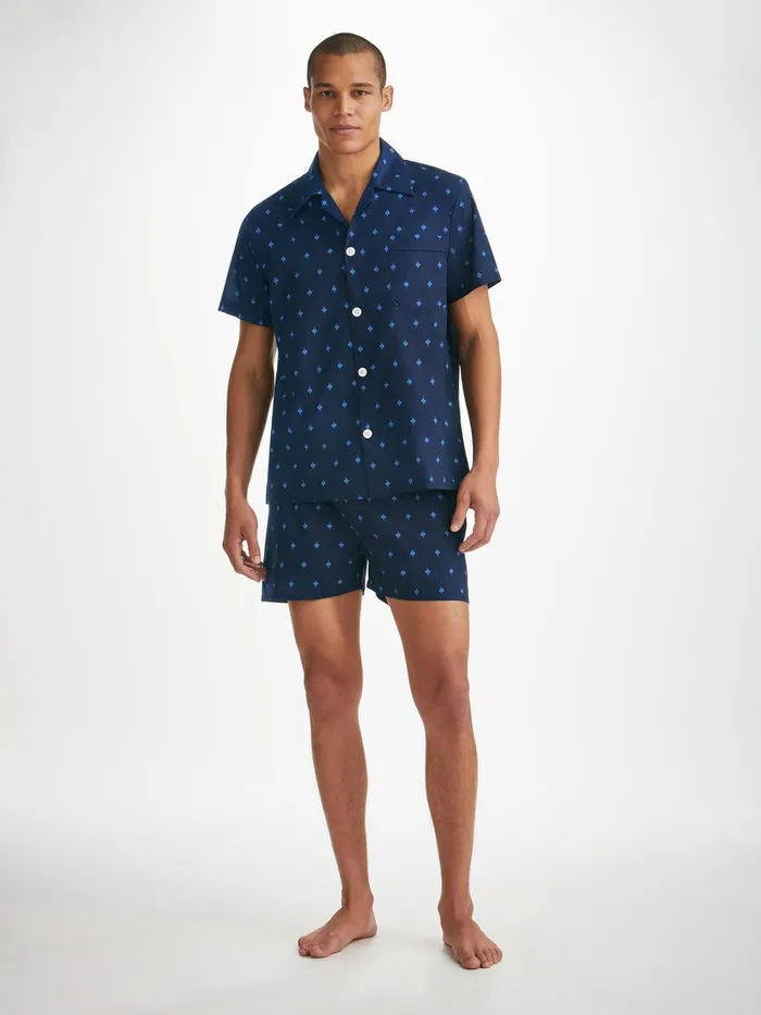 Derek Rose Short Pajamas Nelson 98 Cotton Batiste Navy Men Cotton Pajamas