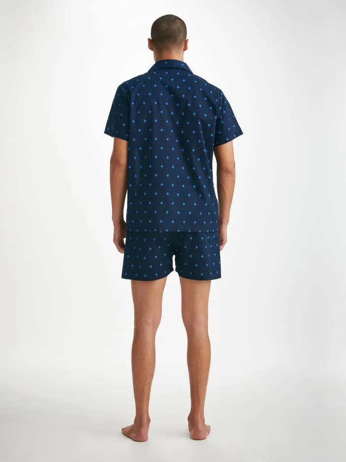 Derek Rose Short Pajamas Nelson 98 Cotton Batiste Navy Men Cotton Pajamas