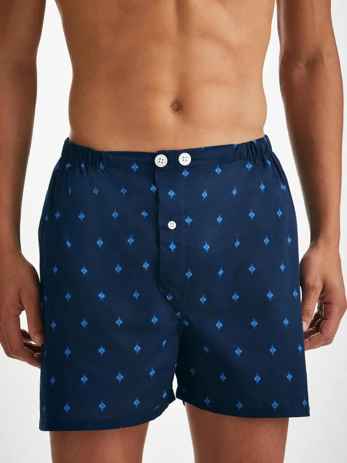 Derek Rose Short Pajamas Nelson 98 Cotton Batiste Navy Men Cotton Pajamas