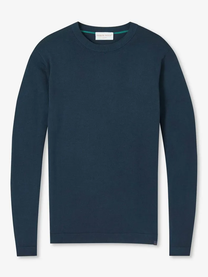 Derek Rose Sweater Jacob Sea Island Cotton Navy Men Sea Island Cotton Sweaters