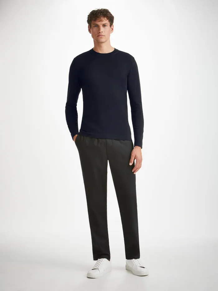 Derek Rose Sweater Jacob Sea Island Cotton Navy Men Sea Island Cotton Sweaters