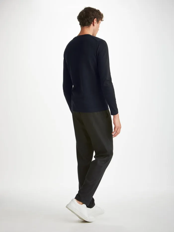 Derek Rose Sweater Jacob Sea Island Cotton Navy Men Sea Island Cotton Sweaters