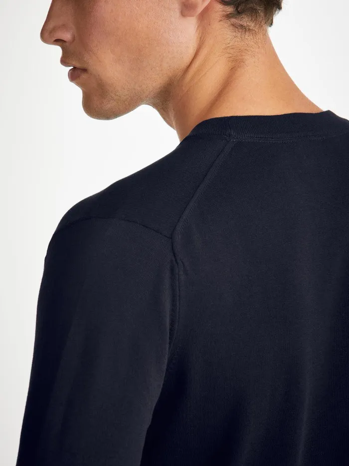 Derek Rose Sweater Jacob Sea Island Cotton Navy Men Sea Island Cotton Sweaters